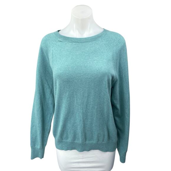 NEW J.Crew Blue Green Cashmere Crew Neck Long Sleeve Pullover Knit Sweater Top M - Picture 1 of 4